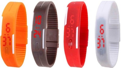 NS18 Silicone Led Magnet Band Combo of 4 Orange, Brown, Red And White Digital Watch  - For Boys & Girls   Watches  (NS18)