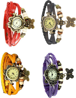 

Kissu Vintage Rakhi Combo of 4 Red, Yellow, Black And Purple Watch - For Women