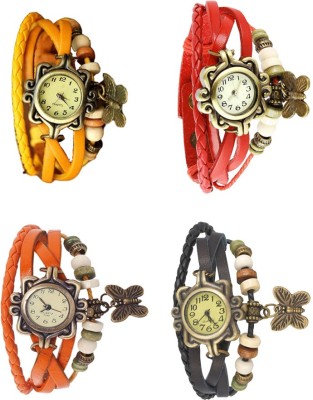 NS18 Vintage Butterfly Rakhi Combo of 4 Yellow, Orange, Red And Black Analog Watch  - For Women   Watches  (NS18)