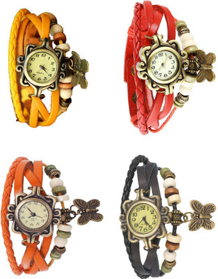 NS18 Vintage Butterfly Rakhi Combo of 4 Yellow, Orange, Red And Black Analog Watch  - For Women   Watches  (NS18)