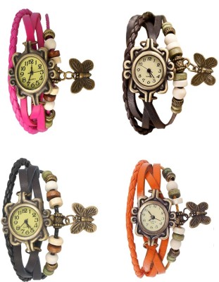 NS18 Vintage Butterfly Rakhi Combo of 4 Pink, Black, Brown And Orange Analog Watch  - For Women   Watches  (NS18)