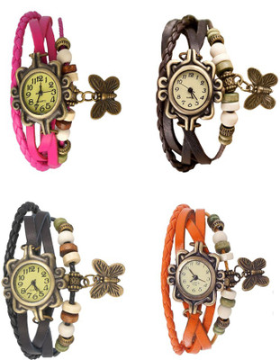 

NS18 Vintage Butterfly Rakhi Combo of 4 Pink, Black, Brown And Orange Watch - For Women