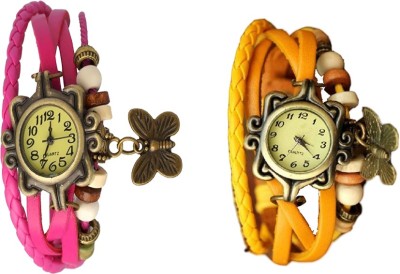 NS18 Vintage Butterfly Rakhi Watch Combo of 2 Pink And Yellow Analog Watch  - For Women   Watches  (NS18)