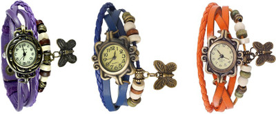 

Kissu Vintage Rakhi Watch Combo of 3 Purple, Blue And Orange Watch - For Women