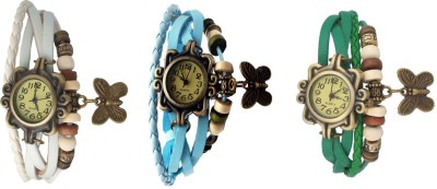 NS18 Vintage Butterfly Rakhi Watch Combo of 3 White, Sky Blue And Green Analog Watch  - For Women   Watches  (NS18)