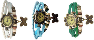 

Kissu Vintage Rakhi Watch Combo of 3 White, Sky Blue And Green Watch - For Women