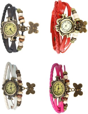 NS18 Vintage Butterfly Rakhi Combo of 4 Black, White, Red And Pink Analog Watch  - For Women   Watches  (NS18)