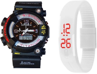 Rokcy Analog-Digital S-Shock Black & Rubber Led Band White For Boys Analog-Digital Watch  - For Boys   Watches  (Rokcy)