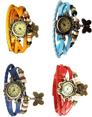 

Kissu Vintage Rakhi Combo of 4 Yellow, Blue, Sky Blue And Red Watch - For Women