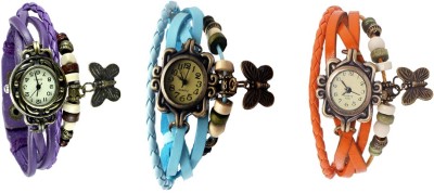 NS18 Vintage Butterfly Rakhi Watch Combo of 3 Purple, Sky Blue And Orange Analog Watch  - For Women   Watches  (NS18)