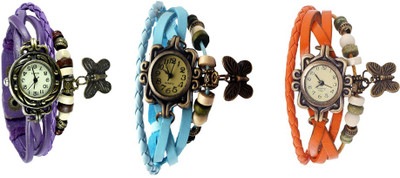 

Kissu Vintage Rakhi Watch Combo of 3 Purple, Sky Blue And Orange Watch - For Women