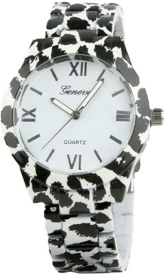 Geneva Quartz Black & White Print Ceramic Watch - For Women