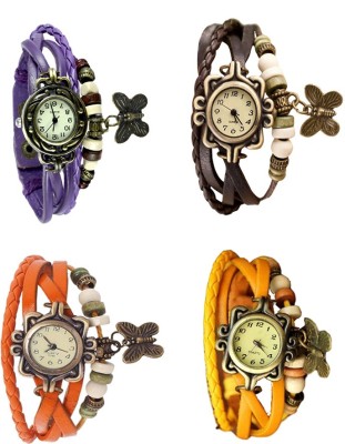 NS18 Vintage Butterfly Rakhi Combo of 4 Purple, Orange, Brown And Yellow Analog Watch  - For Women   Watches  (NS18)