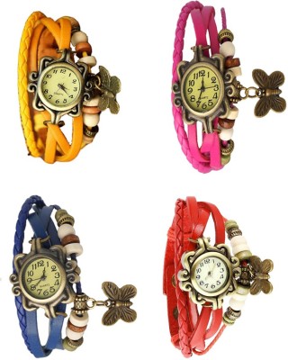 NS18 Vintage Butterfly Rakhi Combo of 4 Yellow, Blue, Pink And Red Analog Watch  - For Women   Watches  (NS18)