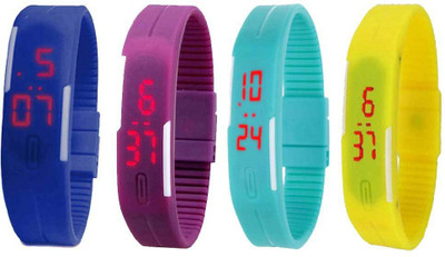 

Kissu Led Magnet Band Combo of 4 Blue, Purple, Sky Blue And Yellow Watch - For Men & Women