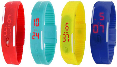 

NS18 Silicone Led Magnet Band Combo of 4 Red, Sky Blue, Yellow And Blue Watch - For Boys & Girls