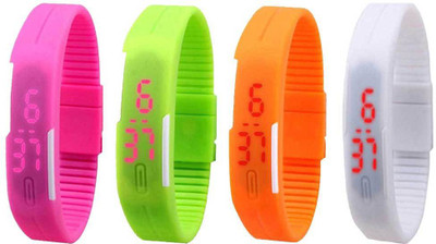 Kissu Led Magnet Band Combo of 4 Pink, Green, Orange And White Watch - For Men & Women