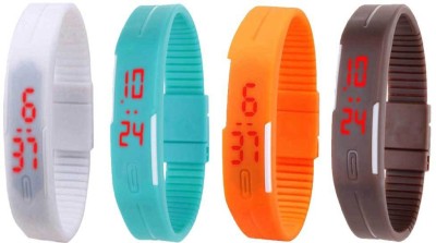 NS18 Silicone Led Magnet Band Combo of 4 White, Sky Blue, Orange And Brown Digital Watch  - For Boys & Girls   Watches  (NS18)