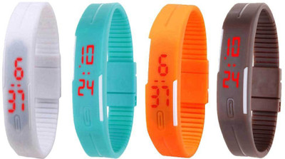 

Kissu Led Magnet Band Combo of 4 White, Sky Blue, Orange And Brown Watch - For Men & Women