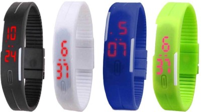 NS18 Silicone Led Magnet Band Combo of 4 Black, White, Blue And Green Digital Watch  - For Boys & Girls   Watches  (NS18)
