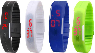 

Kissu Led Magnet Band Combo of 4 Black, White, Blue And Green Watch - For Men & Women
