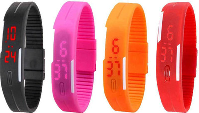 

NS18 Silicone Led Magnet Band Watch Combo of 4 Black, Pink, Orange And Red Watch - For Couple