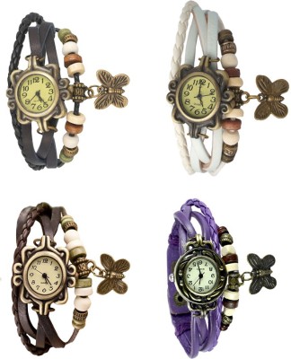 NS18 Vintage Butterfly Rakhi Combo of 4 Black, Brown, White And Purple Analog Watch  - For Women   Watches  (NS18)