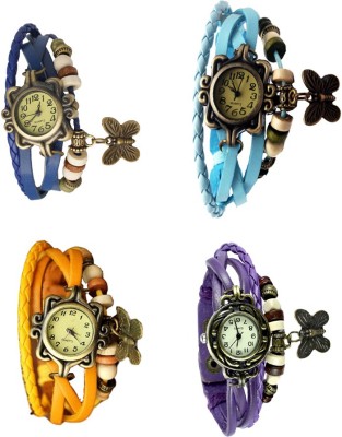 NS18 Vintage Butterfly Rakhi Combo of 4 Blue, Yellow, Sky Blue And Purple Analog Watch  - For Women   Watches  (NS18)