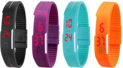 

Kissu Led Magnet Band Combo of 4 Black, Purple, Sky Blue And Orange Watch - For Men & Women