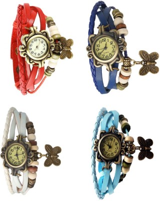 NS18 Vintage Butterfly Rakhi Combo of 4 Red, White, Blue And Sky Blue Analog Watch  - For Women   Watches  (NS18)
