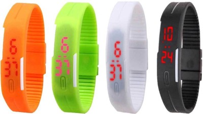 NS18 Silicone Led Magnet Band Combo of 4 Orange, Green, White And Black Digital Watch  - For Boys & Girls   Watches  (NS18)
