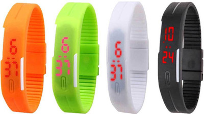 

NS18 Silicone Led Magnet Band Combo of 4 Orange, Green, White And Black Watch - For Boys & Girls