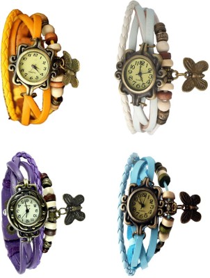 NS18 Vintage Butterfly Rakhi Combo of 4 Yellow, Purple, White And Sky Blue Analog Watch  - For Women   Watches  (NS18)