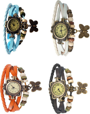 

Kissu Vintage Rakhi Combo of 4 Sky Blue, Orange, White And Black Watch - For Women