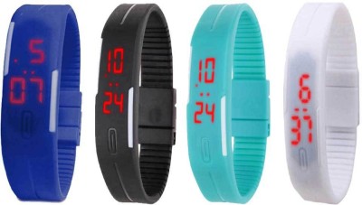 NS18 Silicone Led Magnet Band Combo of 4 Blue, Black, Sky Blue And White Digital Watch  - For Boys & Girls   Watches  (NS18)