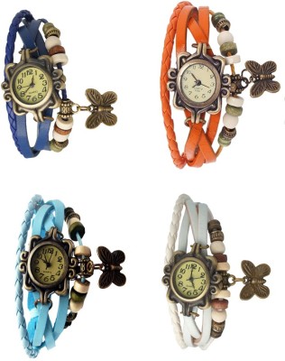 NS18 Vintage Butterfly Rakhi Combo of 4 Blue, Sky Blue, Orange And White Analog Watch  - For Women   Watches  (NS18)