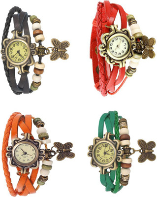View NS18 Vintage Butterfly Rakhi Combo of 4 Black, Orange, Red And Green Analog Watch  - For Women Wrist Watches Price Online(NS18)