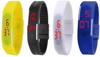 NS18 Silicone Led Magnet Band Combo of 4 Yellow, Black, White And Blue Digital Watch  - For Boys & Girls   Watches  (NS18)