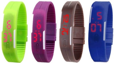 NS18 Silicone Led Magnet Band Combo of 4 Green, Purple, Brown And Blue Digital Watch  - For Boys & Girls   Watches  (NS18)
