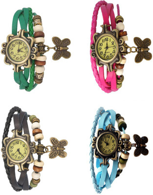 

Kissu Vintage Rakhi Combo of 4 Green, Black, Pink And Sky Blue Watch - For Women