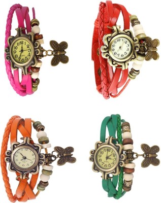 NS18 Vintage Butterfly Rakhi Combo of 4 Pink, Orange, Red And Green Analog Watch  - For Women   Watches  (NS18)