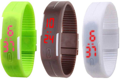 View NS18 Silicone Led Magnet Band Combo of 3 Green, Brown And White Digital Watch  - For Boys & Girls Wrist Watches Price Online(NS18)
