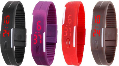 

Kissu Led Magnet Band Combo of 4 Black, Purple, Red And Brown Watch - For Men & Women