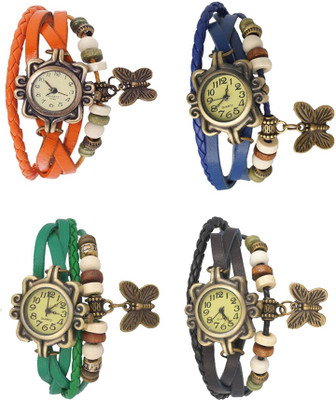 

Kissu Vintage Rakhi Combo of 4 Orange, Green, Blue And Black Watch - For Women