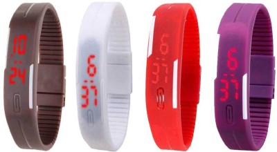 NS18 Silicone Led Magnet Band Watch Combo of 4 Brown, White, Red And Purple Digital Watch  - For Couple   Watches  (NS18)