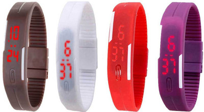 View NS18 Silicone Led Magnet Band Watch Combo of 4 Brown, White, Red And Purple Digital Watch  - For Couple Wrist Watches Price Online(NS18)