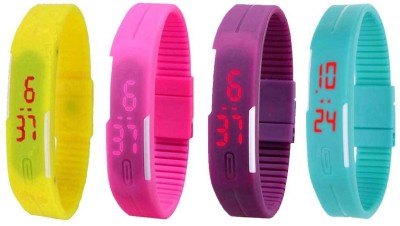 NS18 Silicone Led Magnet Band Watch Combo of 4 Yellow, Pink, Purple And Sky Blue Digital Watch  - For Couple   Watches  (NS18)