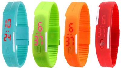 NS18 Silicone Led Magnet Band Watch Combo of 4 Sky Blue, Green, Orange And Red Digital Watch  - For Couple   Watches  (NS18)