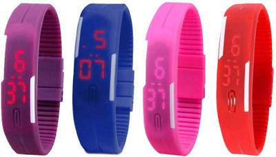 

NS18 Silicone Led Magnet Band Watch Combo of 4 Purple, Blue, Pink And Red Watch - For Couple