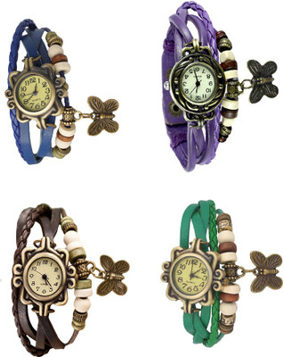 

Kissu Vintage Rakhi Combo of 4 Blue, Brown, Purple And Green Watch - For Women